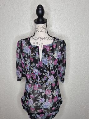 Angie Sheer Multicolored Floral Top‎ Size S